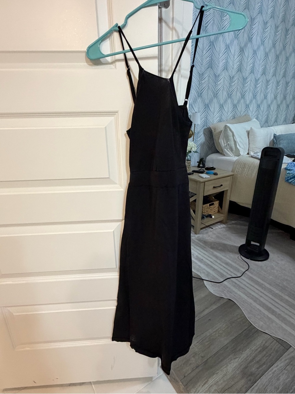Astr Black Strapless-Look Slip Dress with Thin Spaghetti Straps